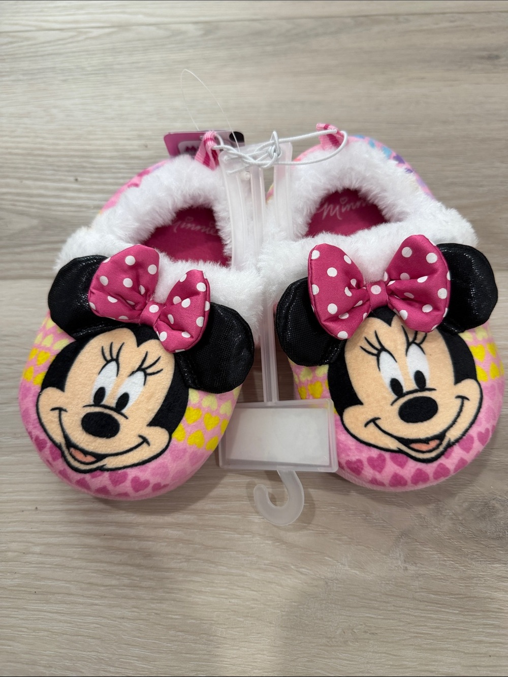 Disney Minnie Mouse Pink White Polka Dot Plush Slippers